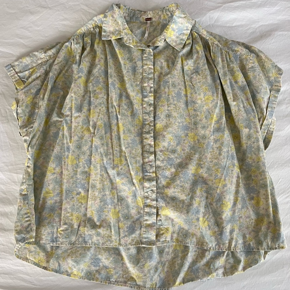 Free People Floral Short Sleeve Button Up